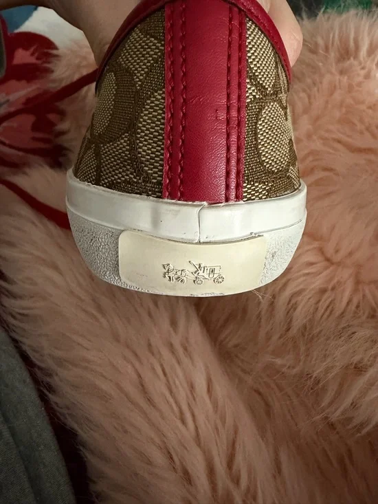 Coach Empire Outline Canvas Sneakers in the Tan & Red - Picture 6 of 8